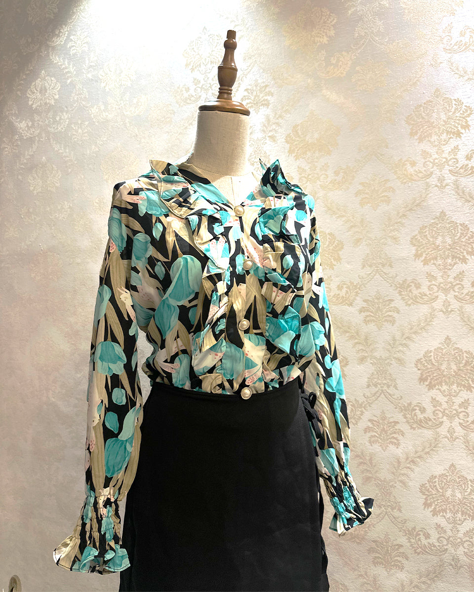 Serra Printed Ruffled Button Shirt