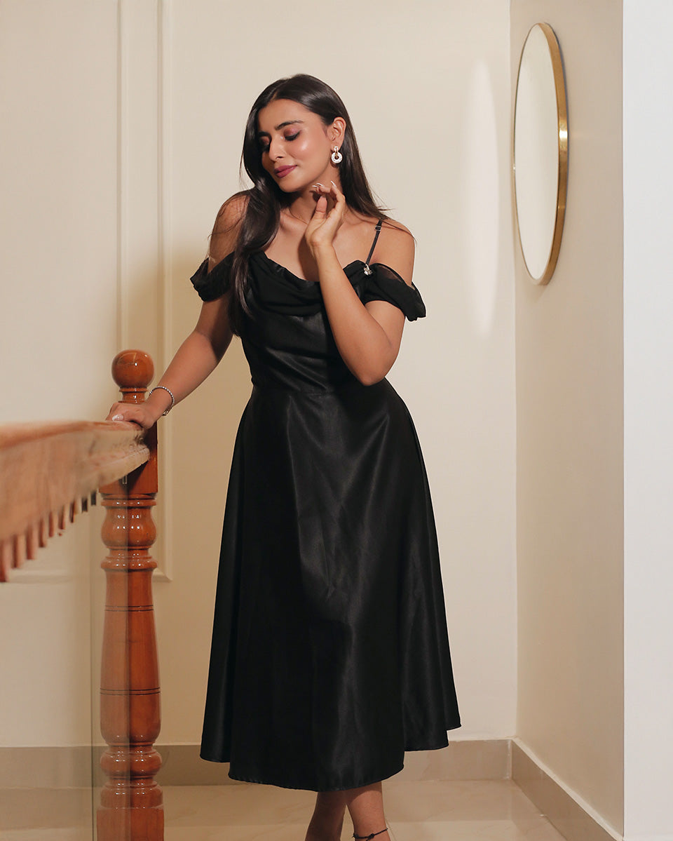 Vivienne Embellished Satin Dress-Midi