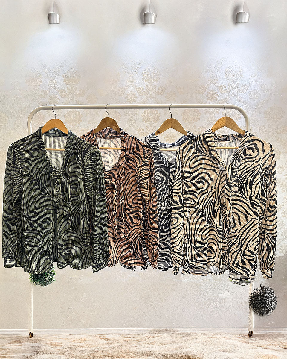 Zebra Print Pleated Shirt