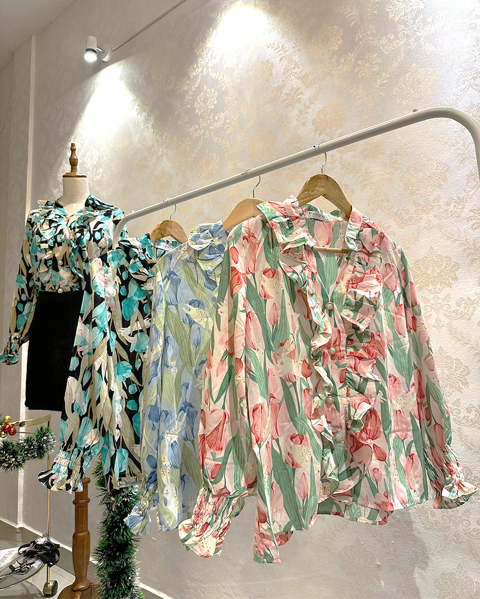 Serra Printed Ruffled Button Shirt