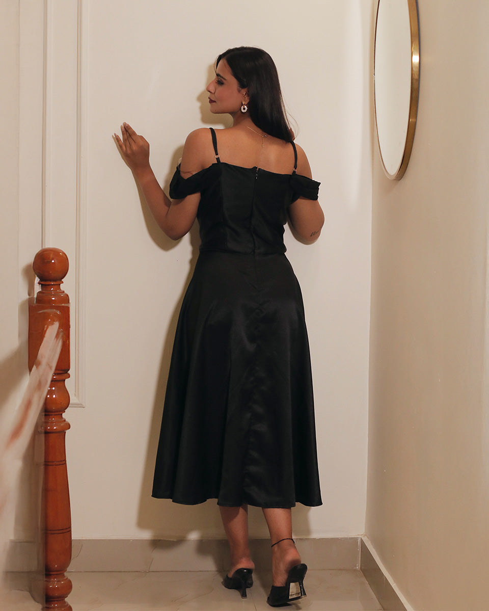Vivienne Embellished Satin Dress-Midi